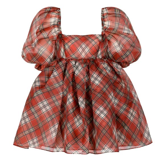 NEW Selkie The Jane Eyre Puff Mini Dress Checks - Picture 3 of 11